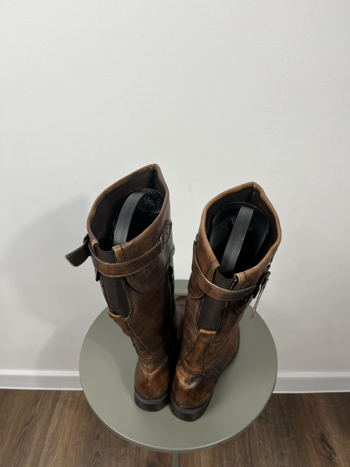 Leather Brown Leather Tall Boots Buckle Strap Zip Closure EU 39 Size US 8.5 / IT 38.5 - 12 Thumbnail