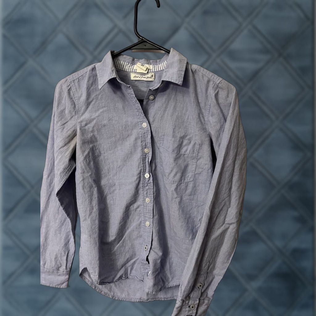 H&M VINTAGE H&M LOGG Button-Up Shirt Womens Size 4 Long Sleeve Blue Solid Cotton Classic Casual Womens Size S / US 4 / IT 40 - 1 Thumbnail