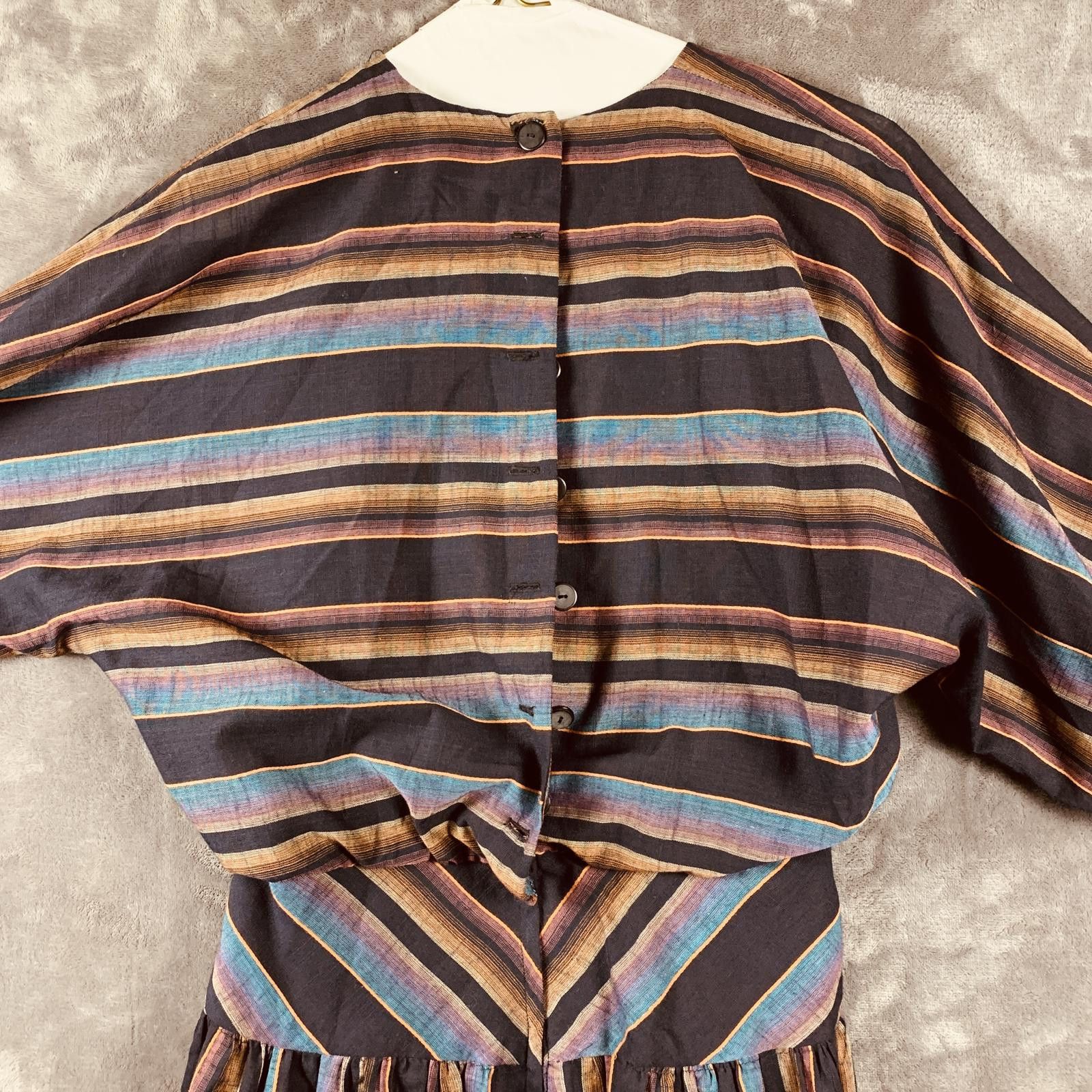 Unknown London Vintage 80s Womens Long Sleeve Striped Midi Dress (384) Size S / US 4 / IT 40 - 8 Thumbnail