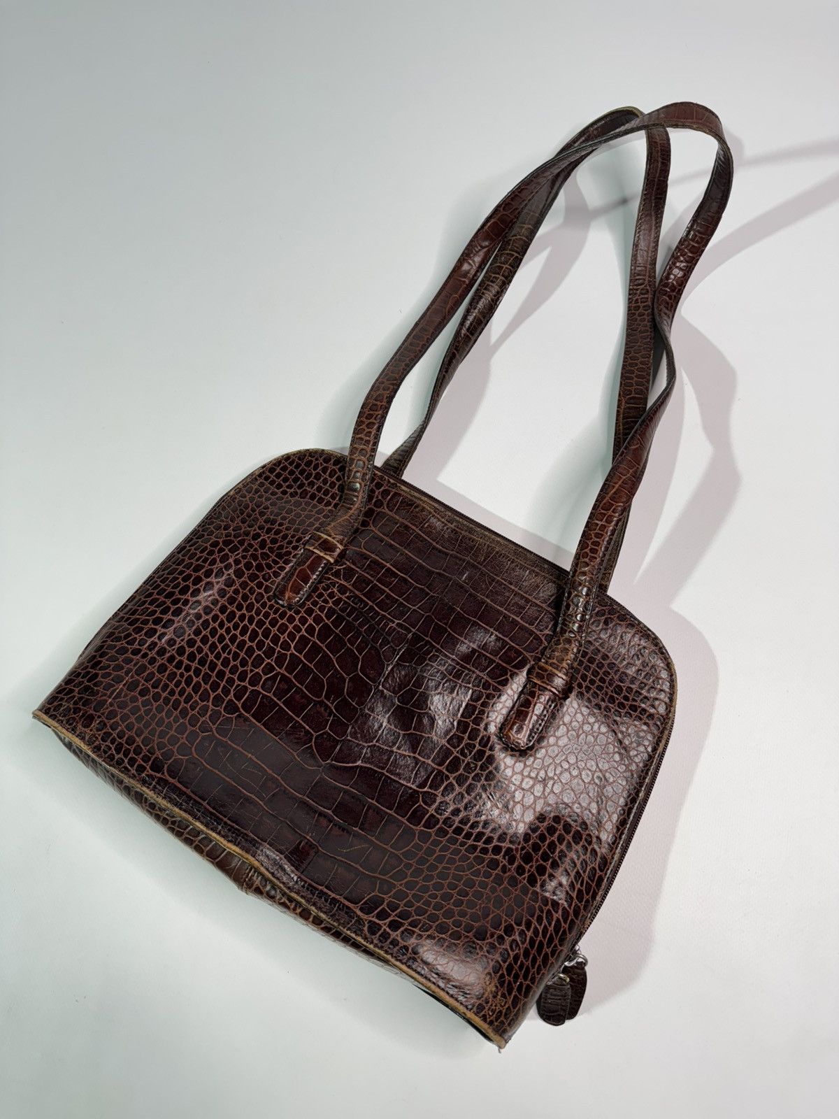Japanese Brand Vintage avant garde brown faux croc leather bag swag y2k Size ONE SIZE - 2 Thumbnail