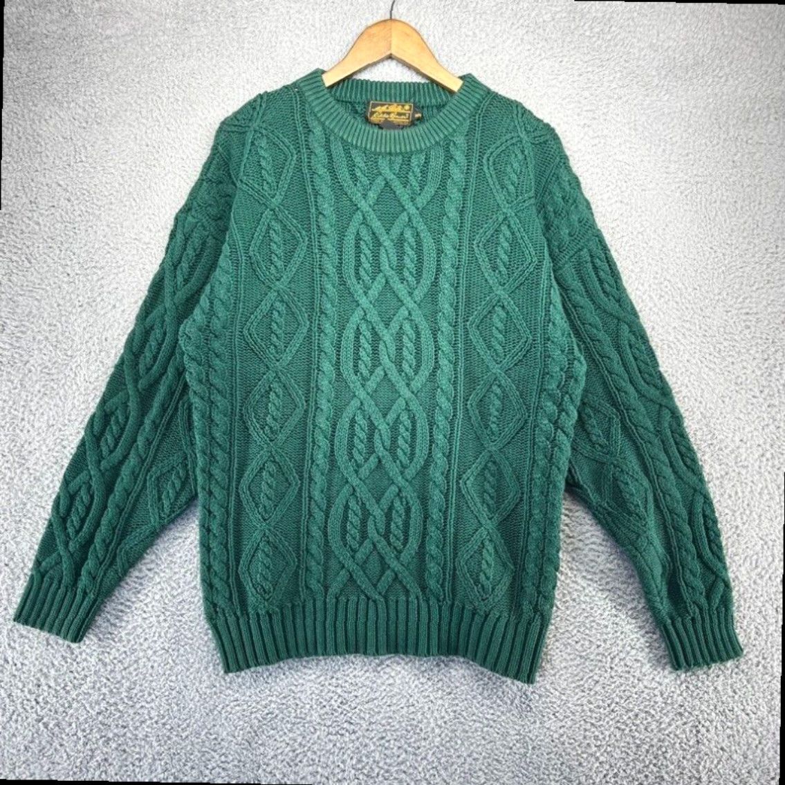 Eddie Bauer Vintage 90s Green Cotton online Cable Chunky Knit Fisherman’s Sweater XL