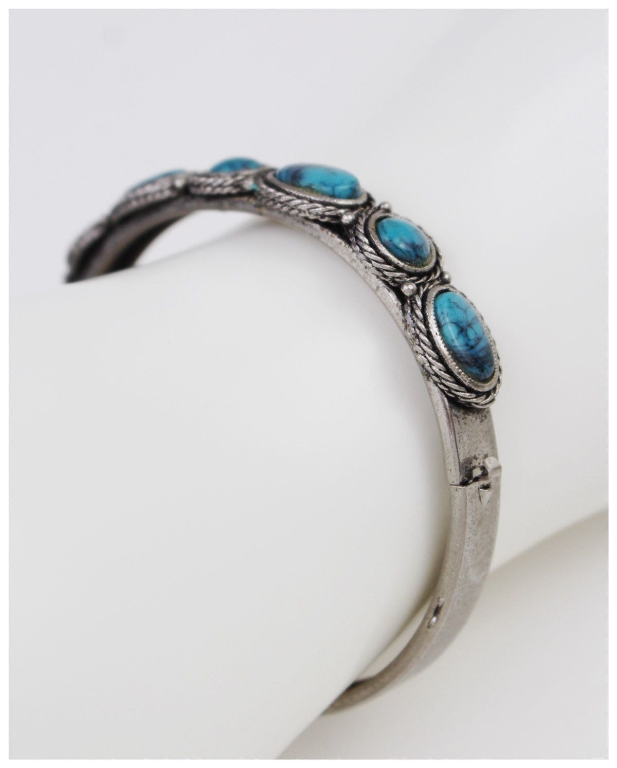 Vintage 2000S BOHO TURQUOISE CABOCHON STATEMENT HINGED BRACELET Size ONE SIZE - 4 Thumbnail