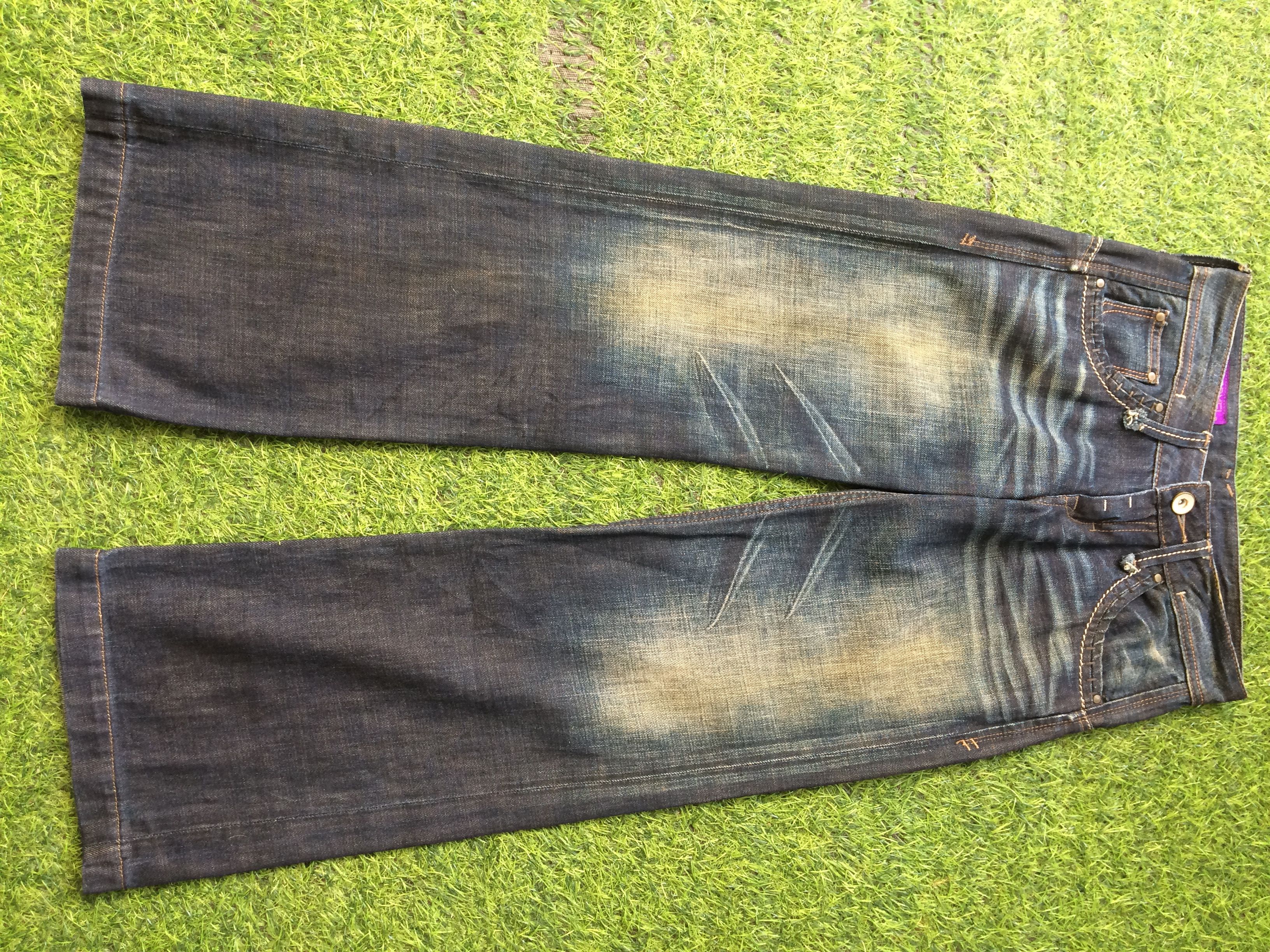 image of Archival Clothing Japanese Low Waist Flared Jeans D-593 in Dark Blue Denim, Men's (Size 28)