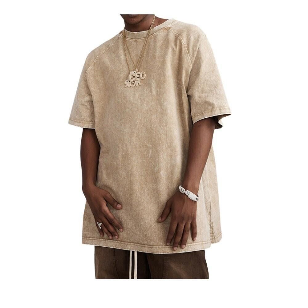image of Blank Comfy Beige Sandy Washed T Shirt, Men's (Size Medium)
