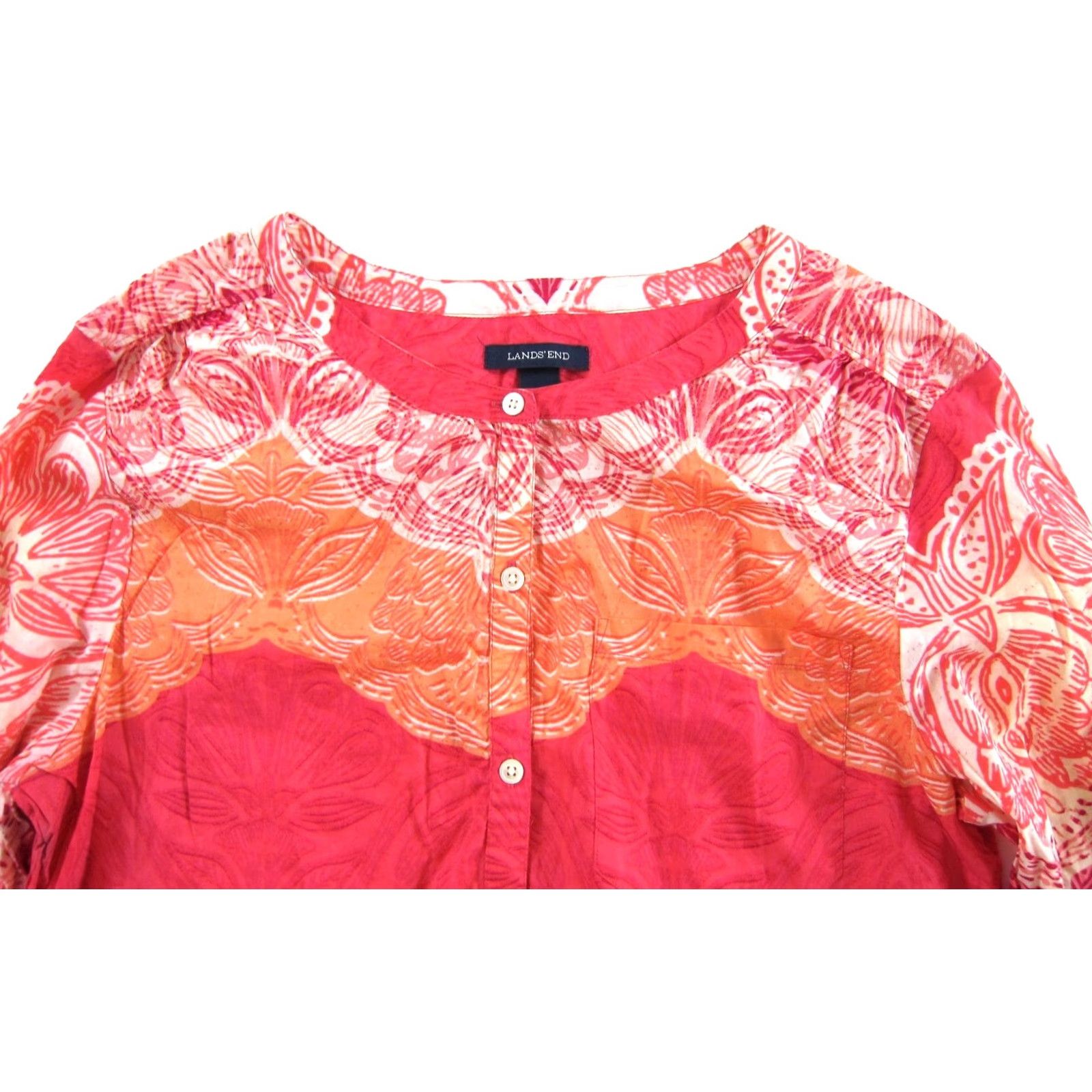 Lands' End Lands' End Blouse 100% Cotton Pink Orange Floral Pocket Long Sleeve Tunic 14 Size XL / US 12-14 / IT 48-50 - 4 Thumbnail