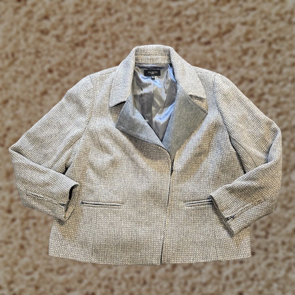 Talbots Talbots Coat Womens Size 20W Gray Beige Wool Blend Tweed Full Zip Lined Capsule Size 3XL / US 20-22 - 1 Thumbnail