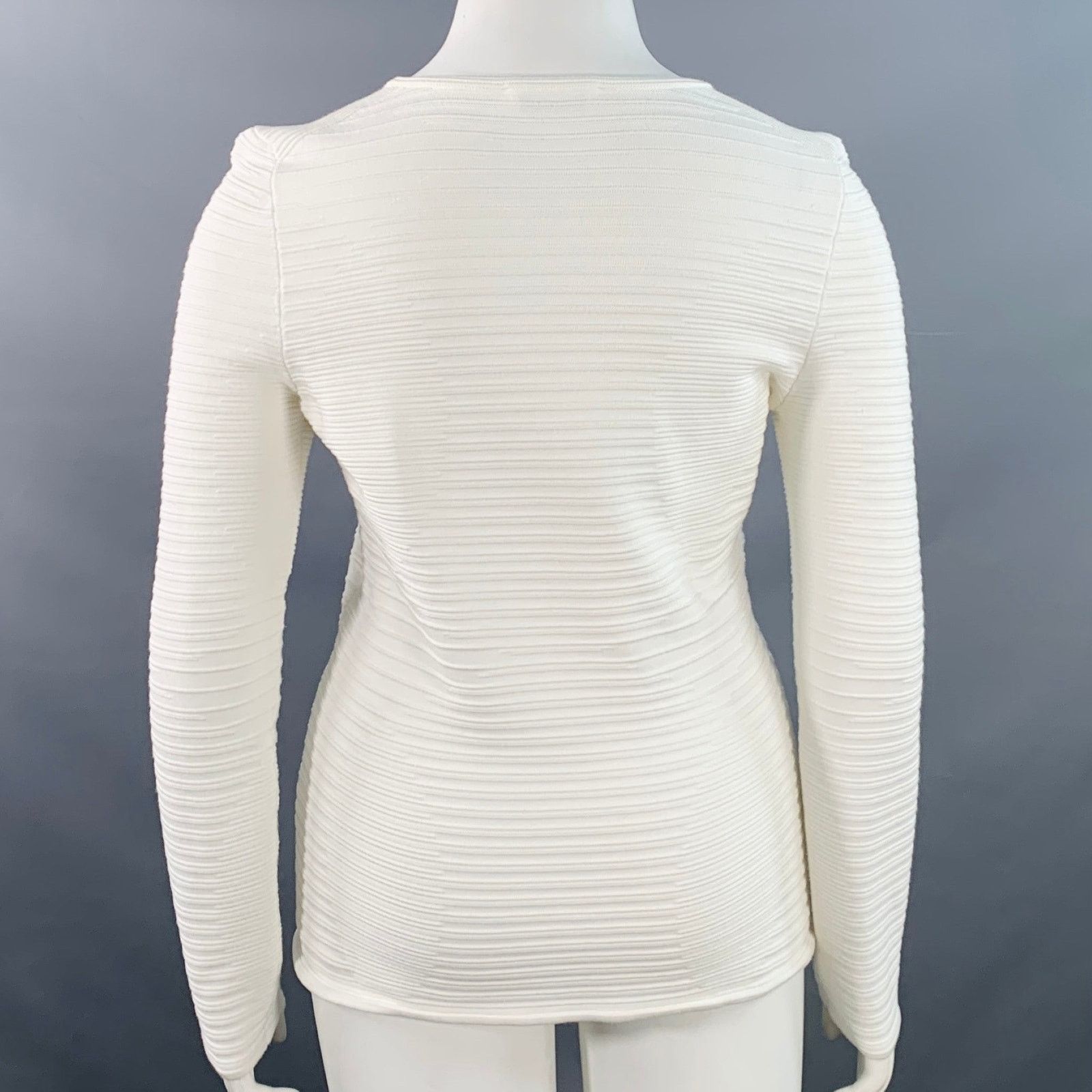 Hugo Boss Size L White Viscose Blend Ribbed Long Sleeve Casual Top Size L / US 10 / IT 46 - 3 Thumbnail