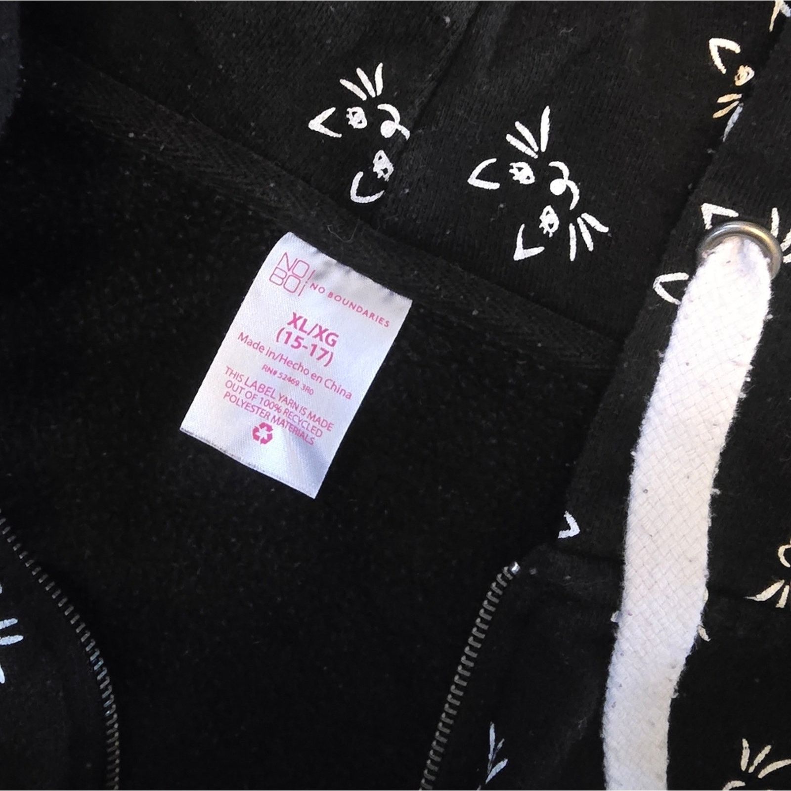 Other Black Kitty Face | NOBO | Hoodie Long Sleeve Size XL / US 12-14 / IT 48-50 - 3 Thumbnail