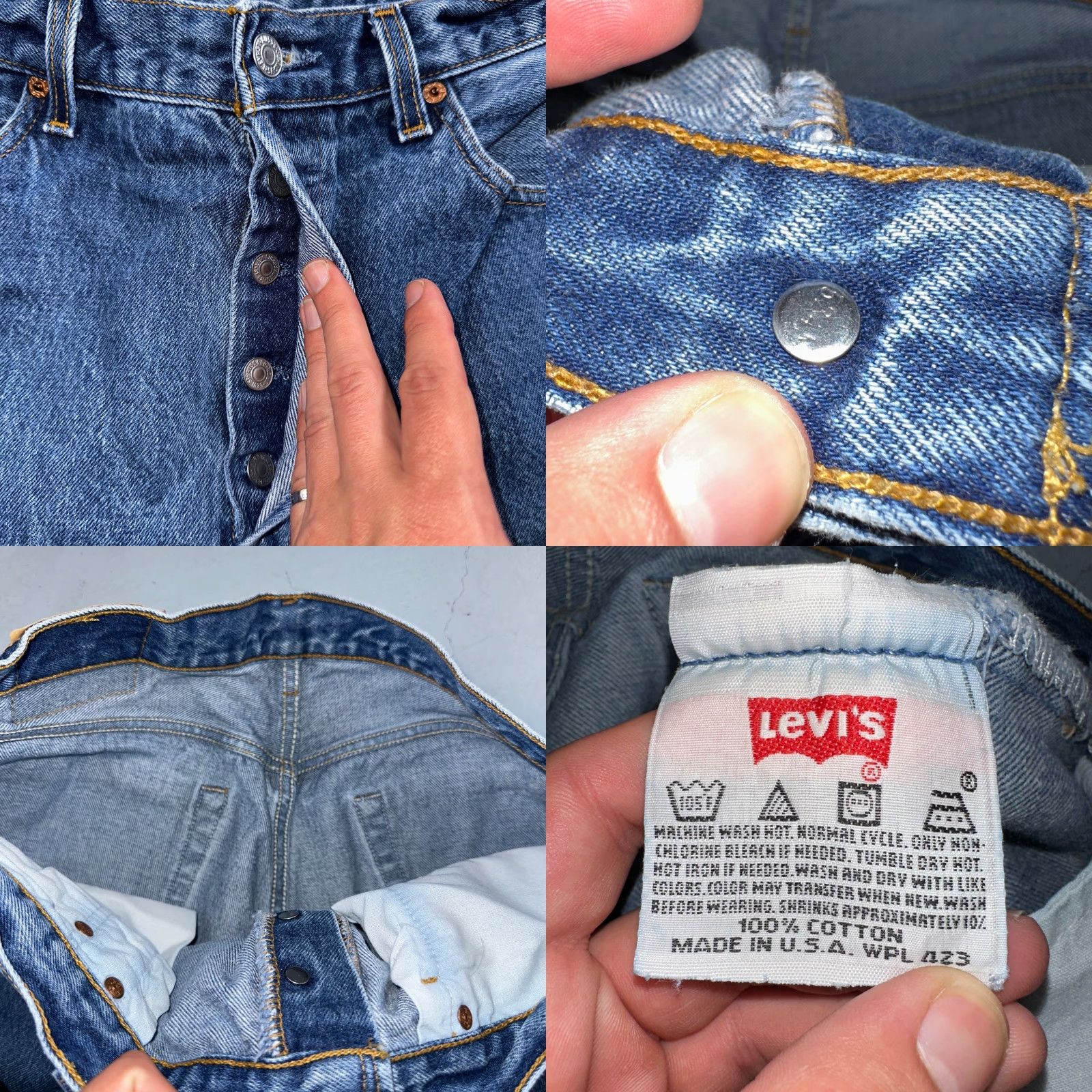 Levi's VINTAGE Levi's 501 Jeans Men Medium Blue 90s USA Straight Fit Denim 34in Inseam Size US 35 - 8 Thumbnail