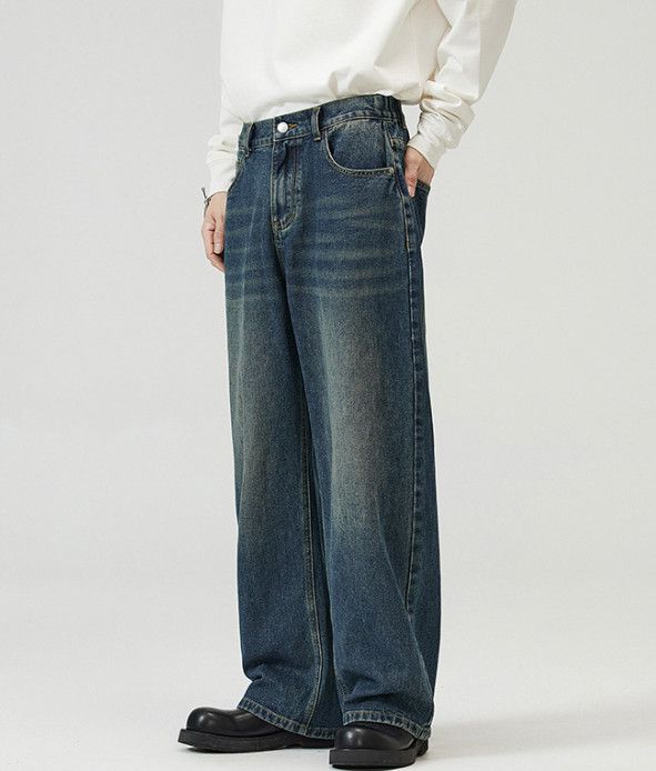 Vintage Japanese retro straight-leg loose washed baggy jeans for men Size US 32 / EU 48 - 2 Thumbnail