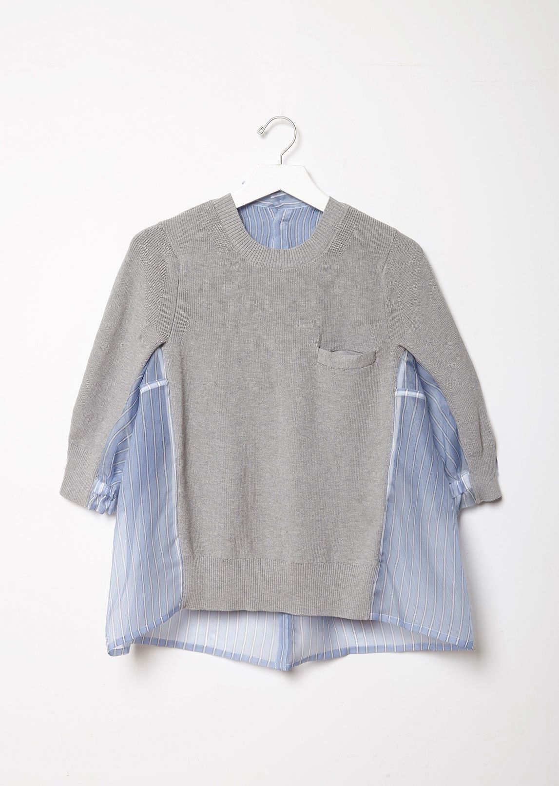 Sacai Sacai - Gray Knit & Blue Striped Organza Sweater Size ONE SIZE - 6 Thumbnail