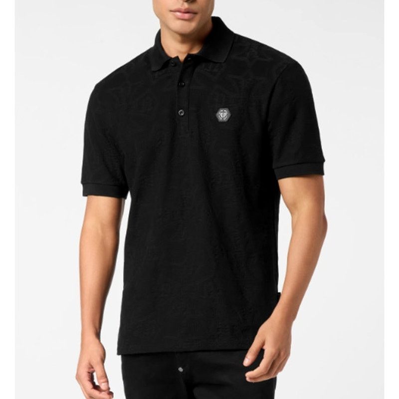 Philipp Plein Philipp Plein Men's Black Jacquard Crest Polo T-Shirt Size M Size US M / EU 48-50 / 2 - 1 Thumbnail