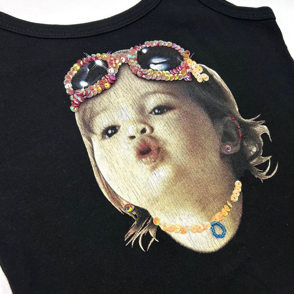 Vintage y2k euro black tank top with print of baby Size S / US 4 / IT 40 - 7 Thumbnail