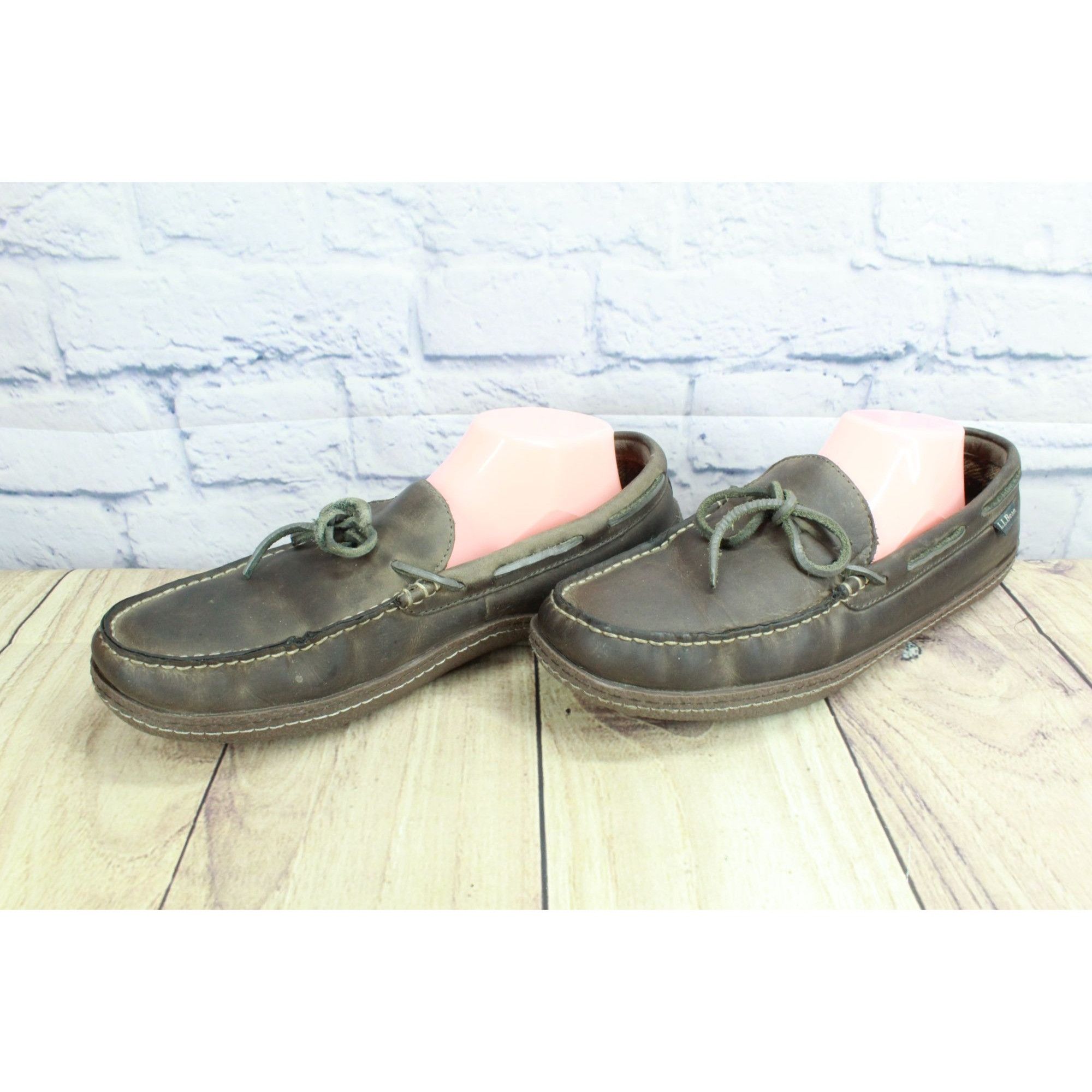 L.L. Bean × Leather LL Bean Leather Flannel Lined Handsewn Moccasin Slippers Size US 10 / EU 43 - 2 Thumbnail