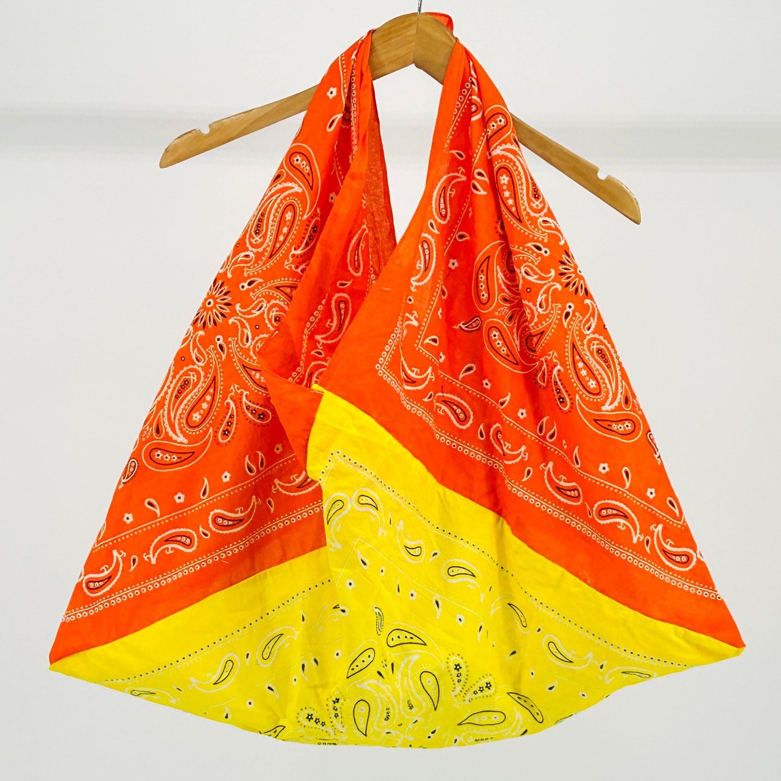 Other Upcycled Funky Orange Yellow Paisley Bandana Large Tote Bag Size ONE SIZE - 5 Thumbnail