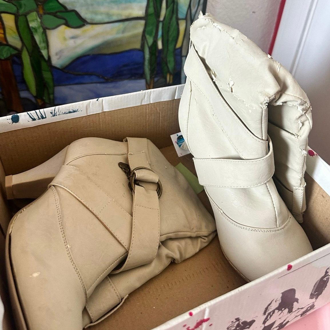 Other shiekh cream calf boots heels, need work vintage Size US 7.5 / IT 37.5 - 2 Thumbnail