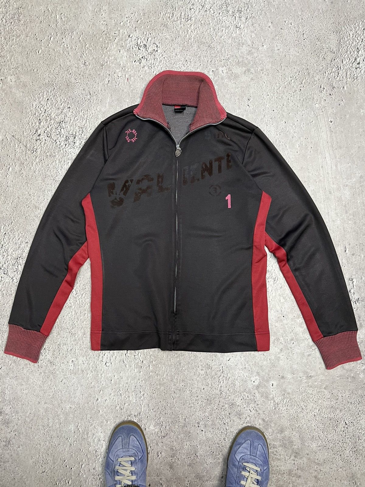Vintage Y2K 00s Archive Zip up Diesel Sweatshirt Logo Brown