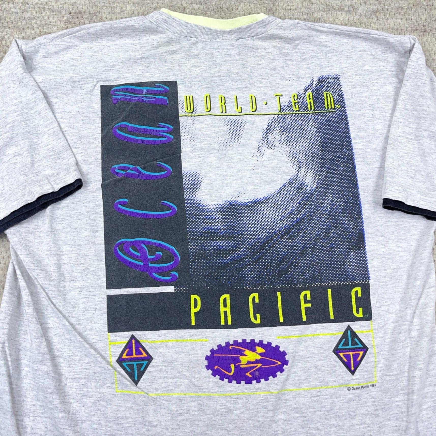 Ocean Pacific VINTAGE Ocean Pacific Shirt Men Large Gray Surf World Team 90s Gray USA Wave Size US L / EU 52-54 / 3 - 6 Thumbnail