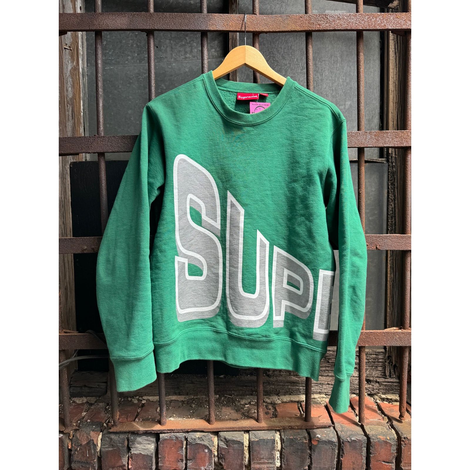 image of Supreme Side Arc Logo Crewneck Sweatshirt Men Small in Green