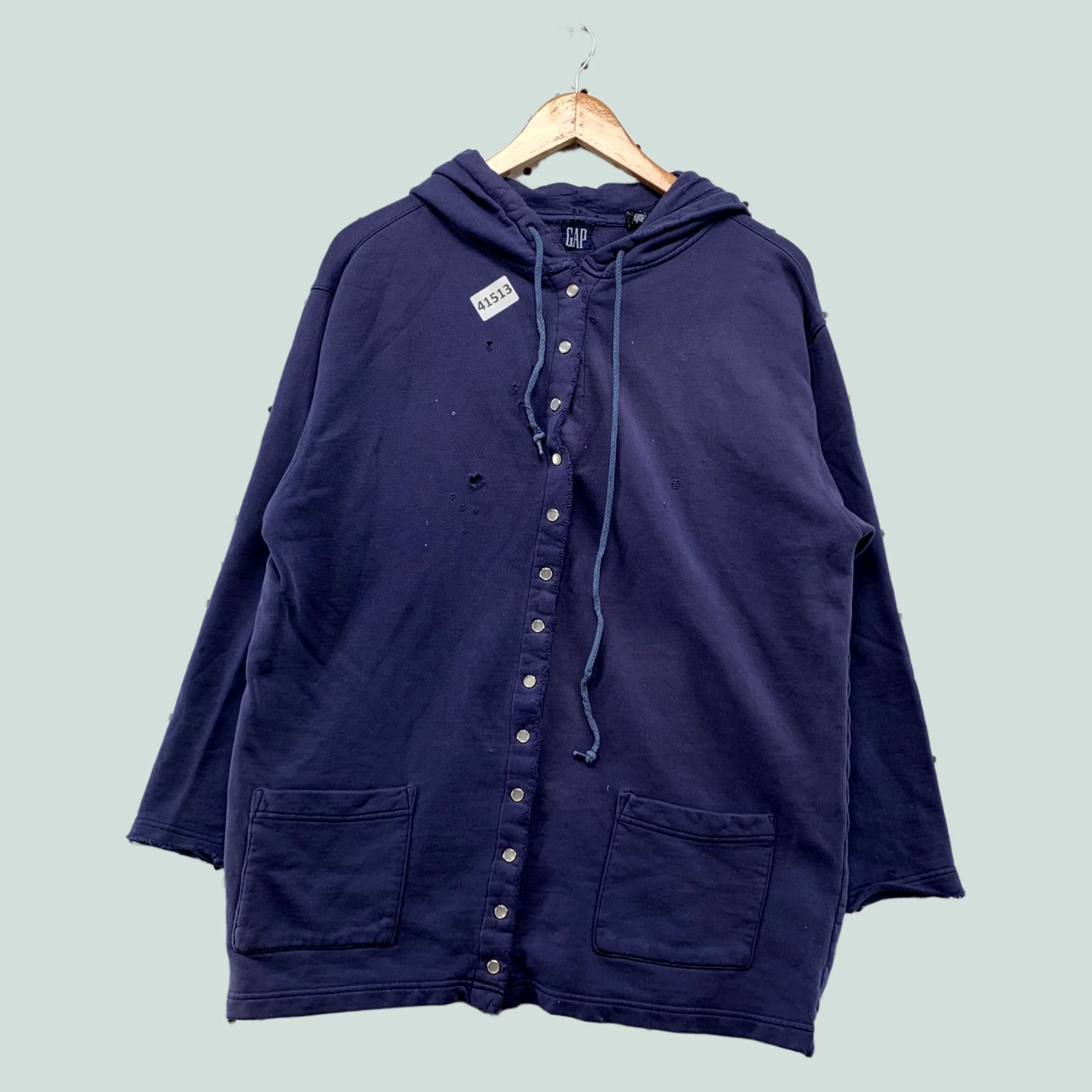 Gap VINTAGE Gap Snap Hoodie Sweatshirt Womens M Blue Distressed Hooded 22.5x27 cardigan-style Mens Womens Girls Boys Size M / US 6-8 / IT 42-44 - 1 Thumbnail