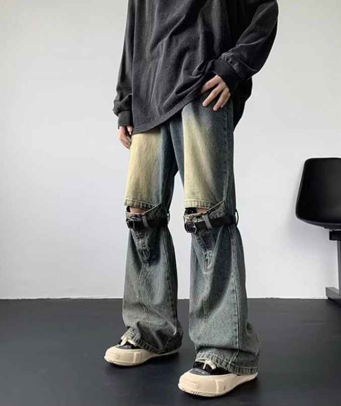 Japanese Brand Men's Zippered Workwear Straight Leg Lace-up Flared Jeans Size US 32 / EU 48 - 2 Thumbnail