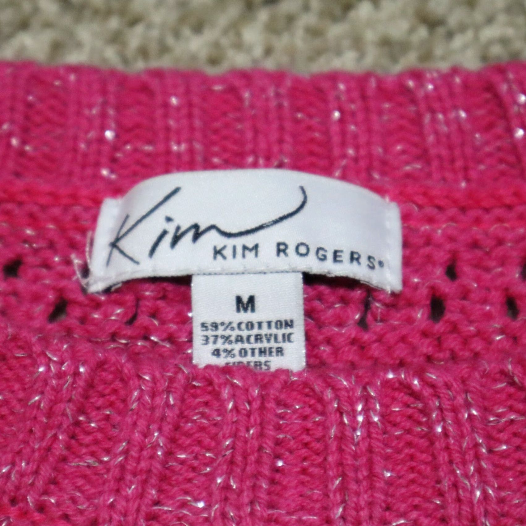 Pinko Kim Rogers Sweater Women's M Pink Knit Cable-Knit V-Neck Long Sleeve Pullover Adult Womens Size M / US 6-8 / IT 42-44 - 3 Thumbnail