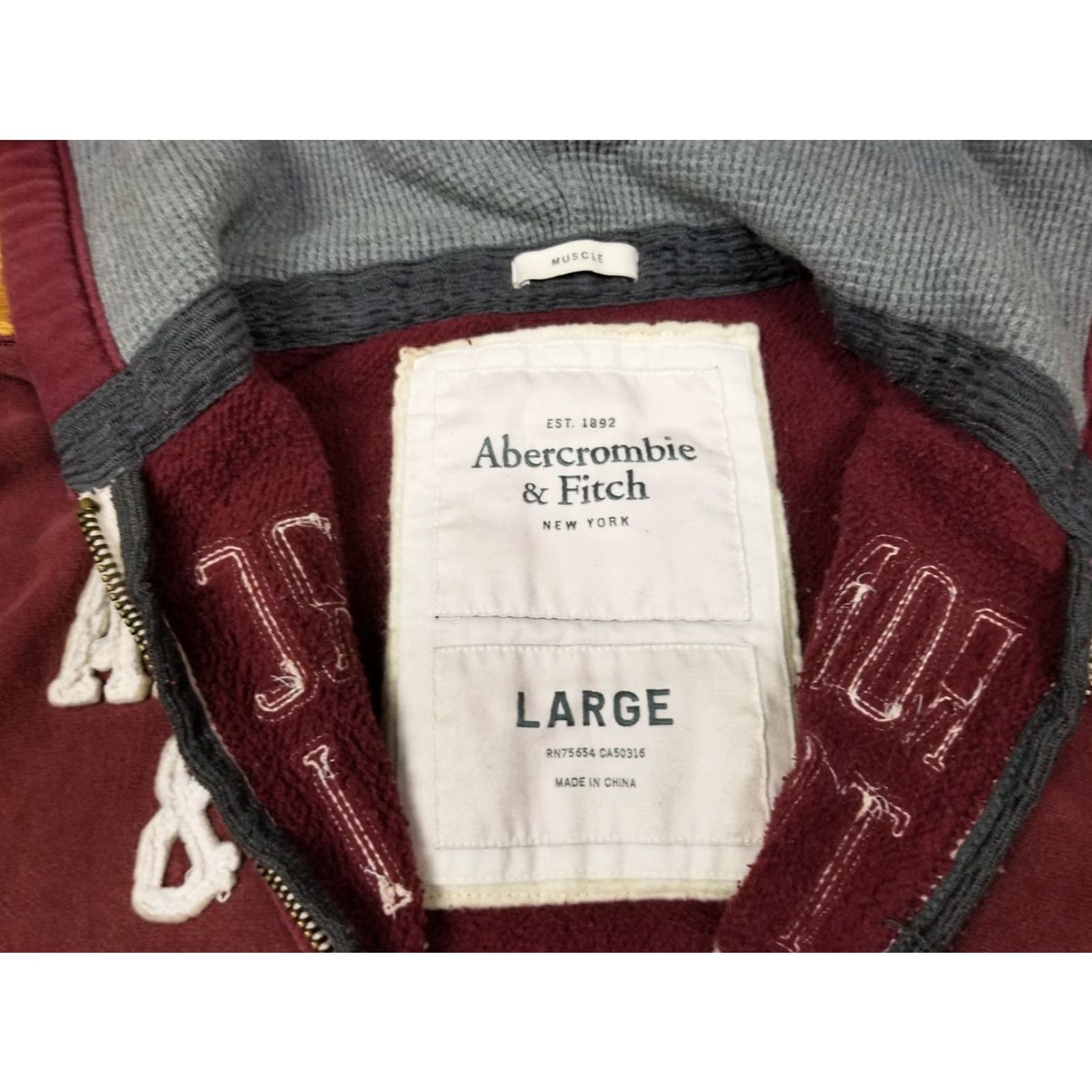 Abercrombie & Fitch Abercrombie & Fitch MUSCLE Y2K Full Zip Up Burgandy Hoodie Jacket Large L Shirt Hooded Mens Size US L / EU 52-54 / 3 - 3 Thumbnail