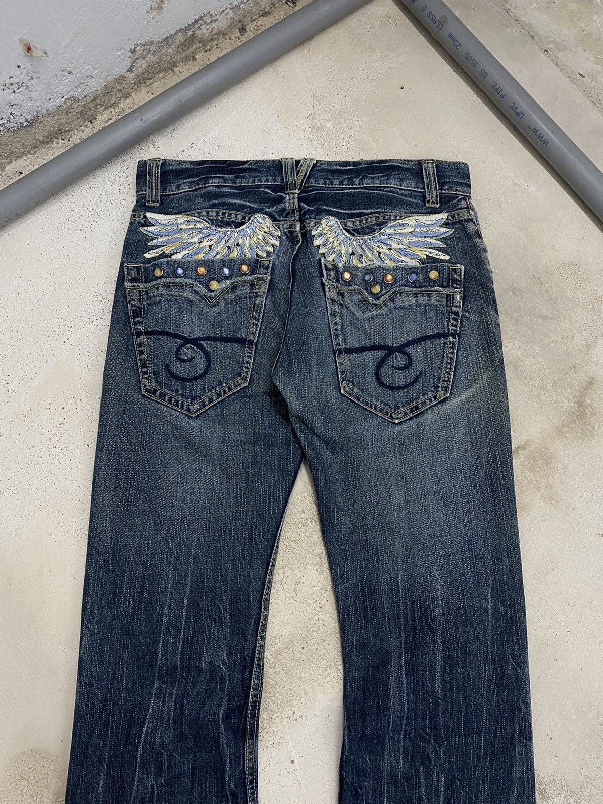 Japanese Brand Winger Japan Patch Embellishments Blue Way Distressed Jean Size US 31 - 11 Thumbnail