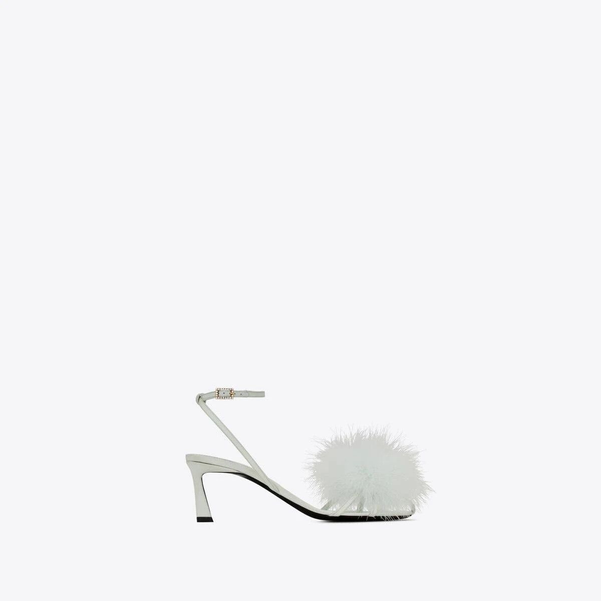Saint Laurent Paris o1b1hav111224 Mae Mules in Crepe Satin Feathers Light Purple Size US 7 / IT 37 - 1 Thumbnail