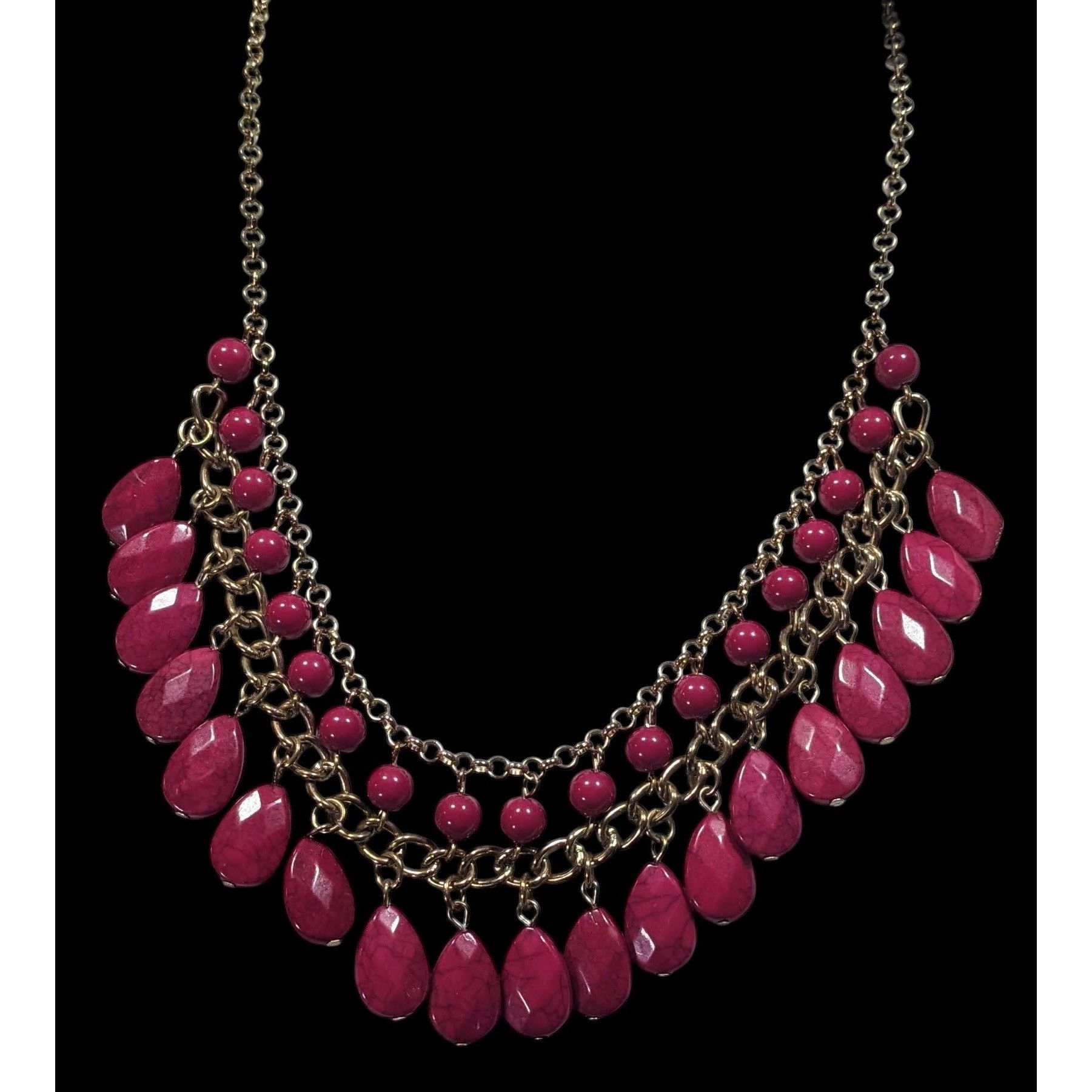 Other Bohemian Magenta Fringe Beaded Gold Tone Chain Statement Nec Size ONE SIZE - 2 Thumbnail