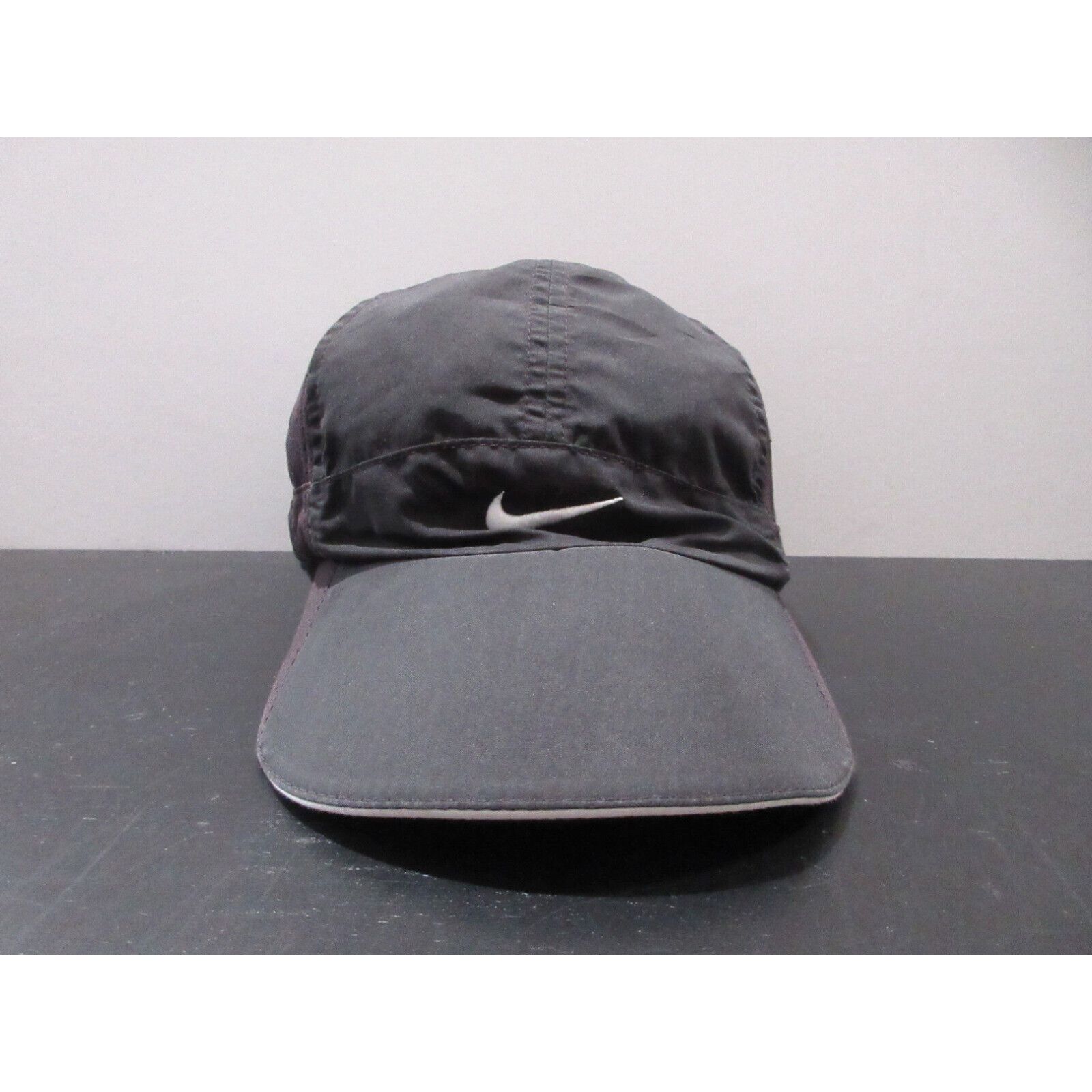 image of Nike Hat Cap Strap Back Black White Lightweight Panel Running Swoosh Mens