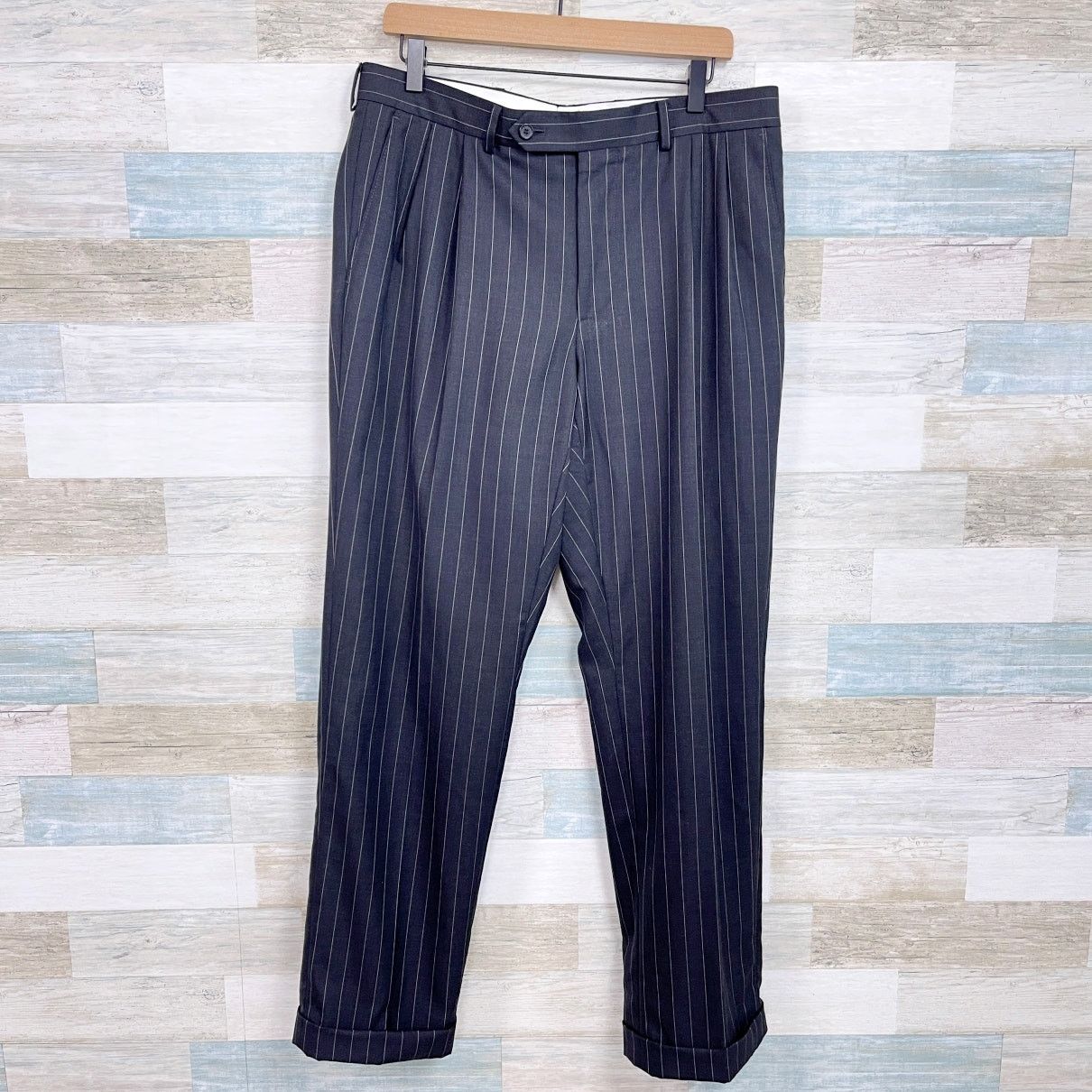 Samuelsohn Samuelsohn Wool Beckett 120s Suit Charcoal Stripe Mens 42R Size 42R - 9 Thumbnail