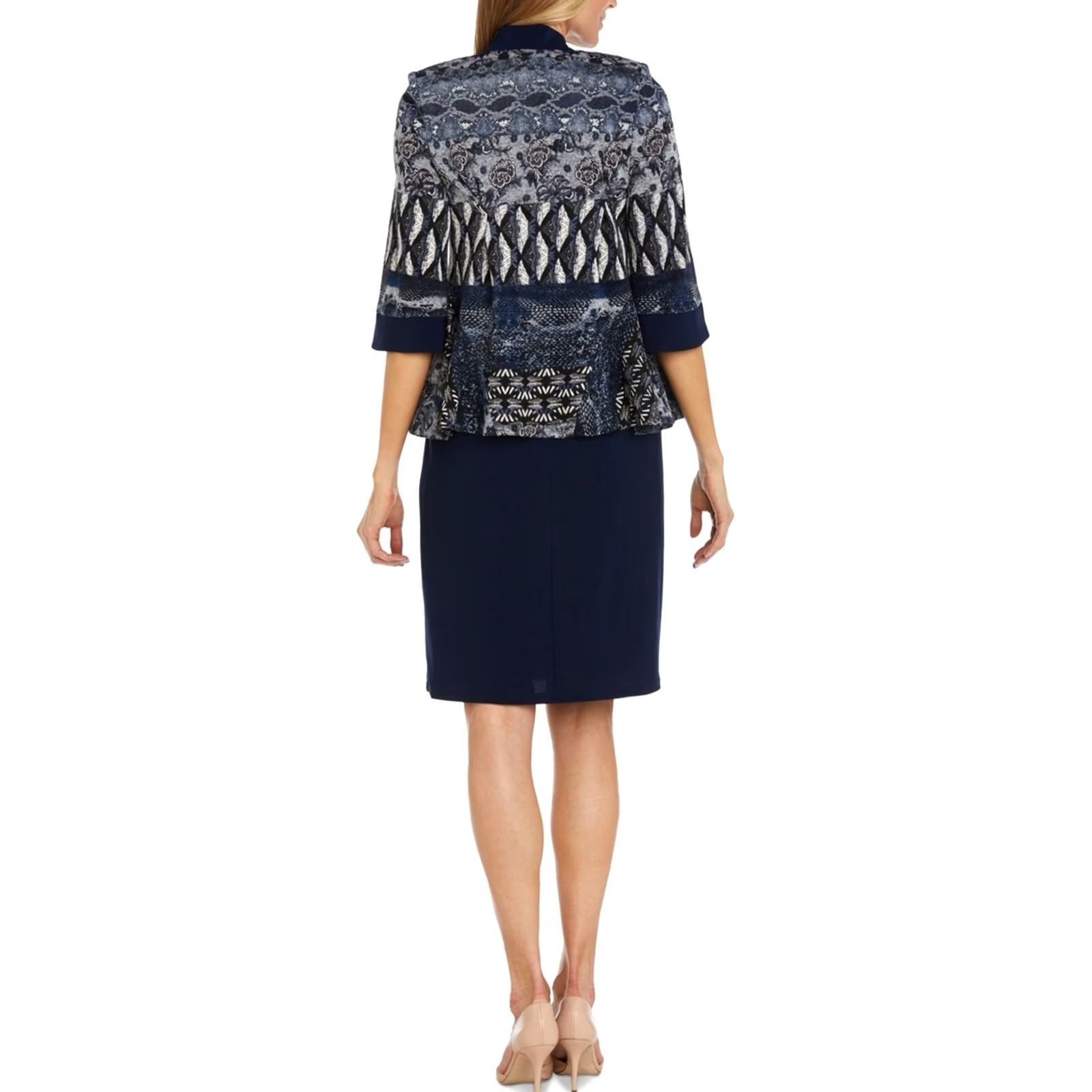 Vintage R & M Richards Womens navy Petite 14P 2 Piece Jacket Sheath Dress Size XL / US 12-14 / IT 48-50 - 2 Thumbnail