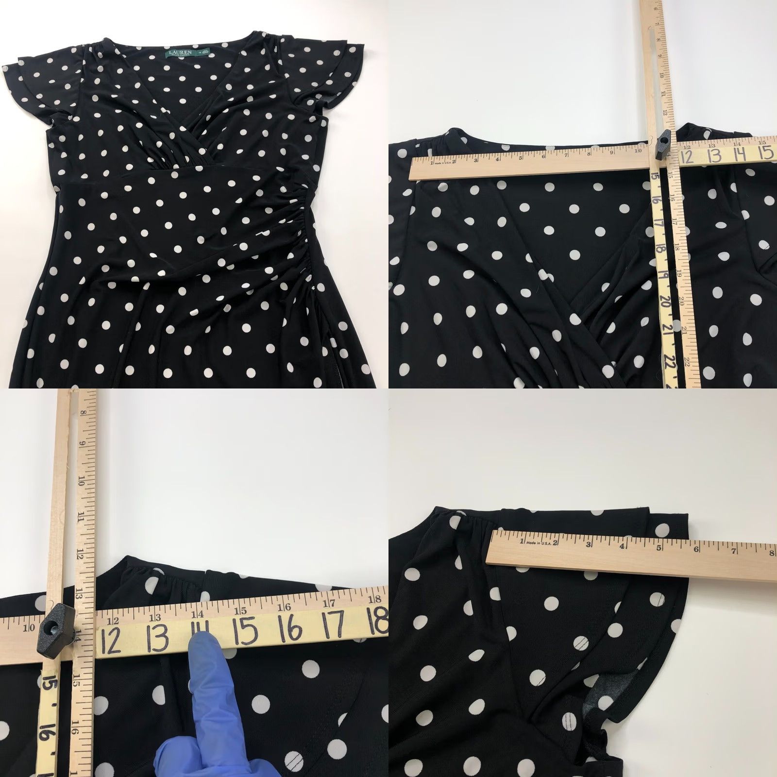 Ralph Lauren Lauren Ralph Lauren V-Neck Faux Wrap Sheath Knee Length Dress Polka Dot 12 Black Womens Sleeveless Casual KS Size XL / US 12-14 / IT 48-50 - 8 Thumbnail