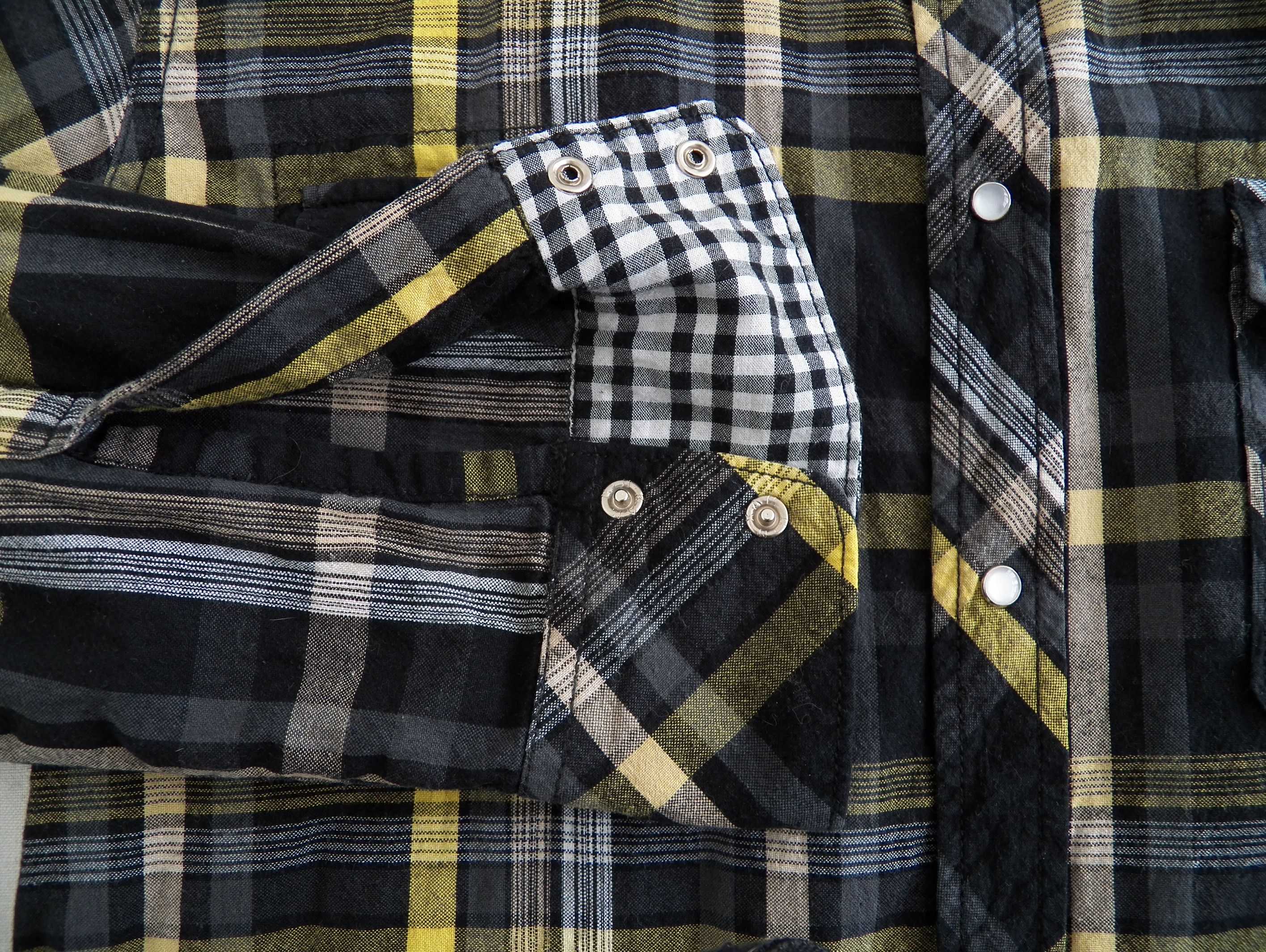 Alprausch Mens Shirt black yellow plaid flannel snap