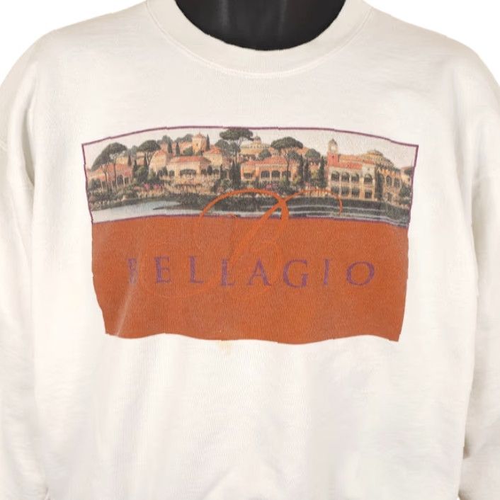 Vintage Bellagio Sweatshirt Mens Large White Las Vegas Casino Travel Destination Size US L / EU 52-54 / 3 - 2 Thumbnail