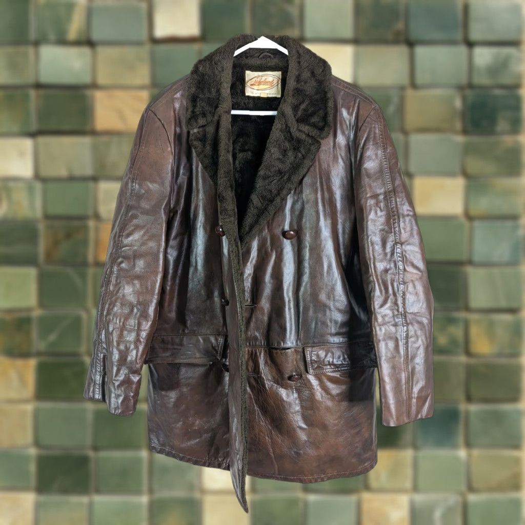 Vintage VINTAGE Lakeland Leather Jacket Mens Brown 40 M Western Trench Coat 70s 60s Car Rancher Coat Size US M / EU 48-50 / 2 - 1 Thumbnail