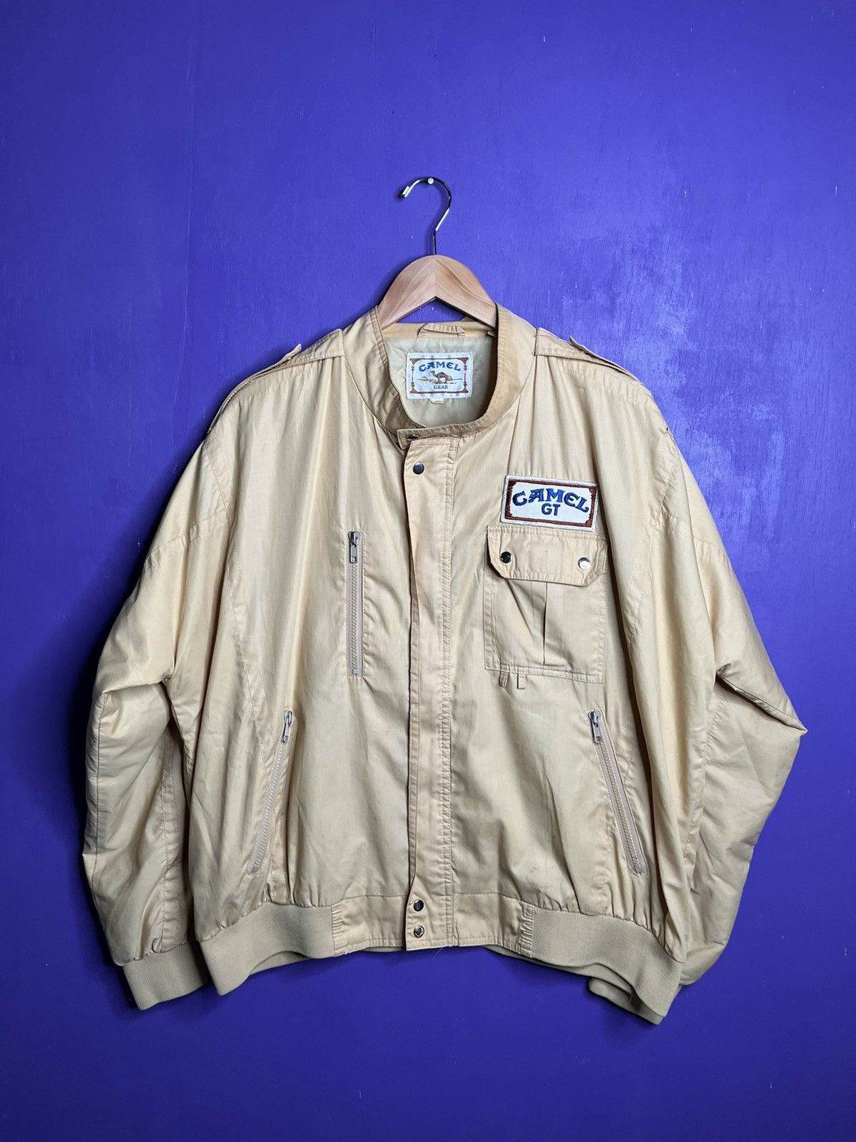 image of Vintage 80's Camel Gt Patch Logo Moto Jacket in Tan, Men's (Size XL)