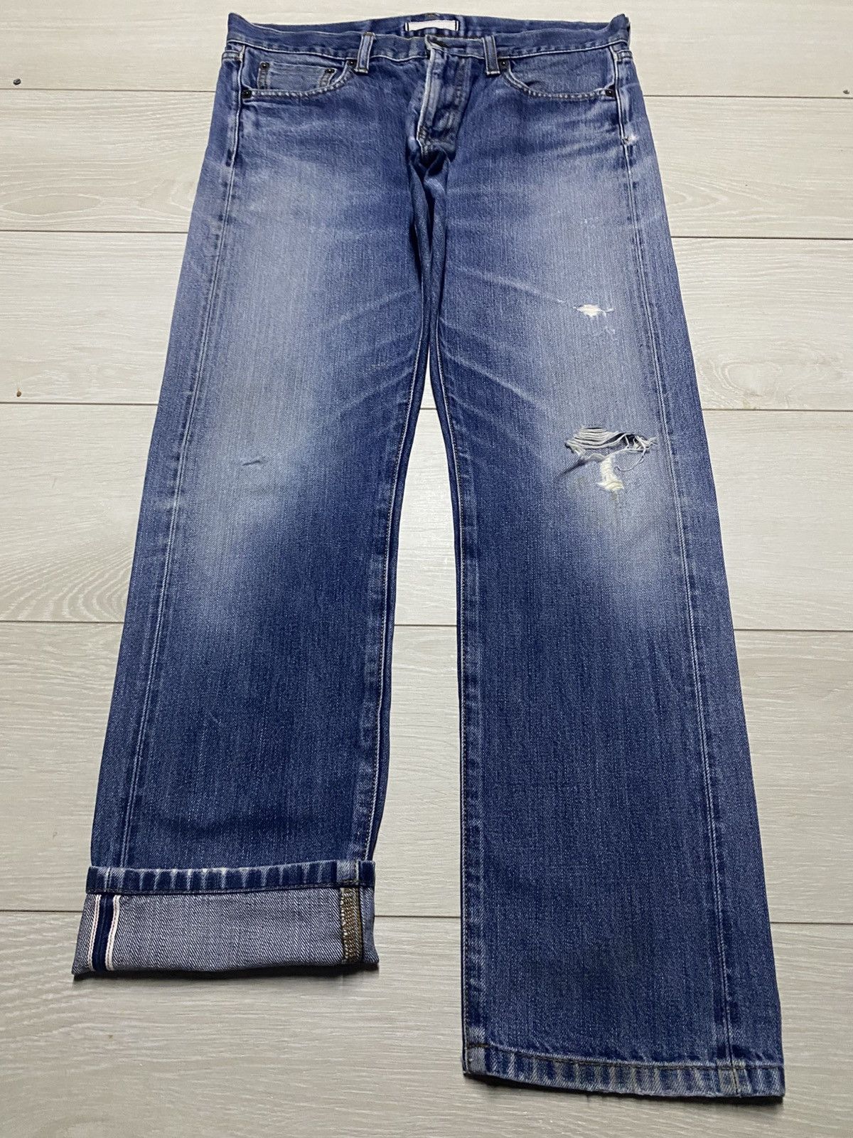 Uniqlo JAPANESE Uniqlo Selvedge Faded Wash Distressed Slim Jeans Size US 33 - 1 Thumbnail