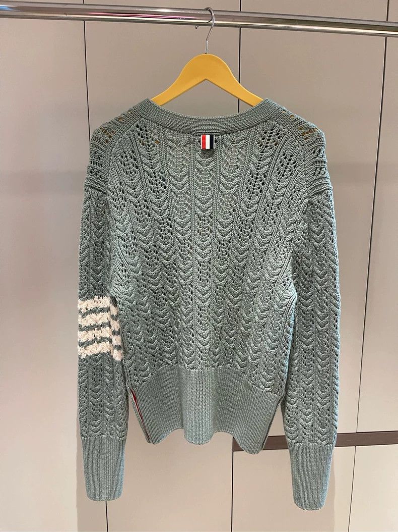 Thom Browne Thom browne Pine stone green four-striped hollow knitted ca Size US L / EU 52-54 / 3 - 3 Thumbnail