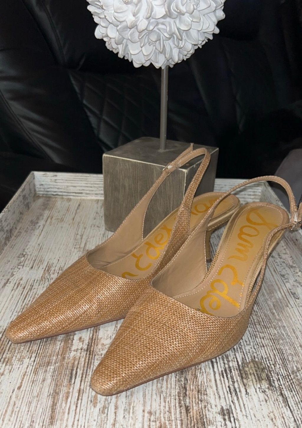 Sam Edelman Women's Sam Edelman Gold Woven Slingback Heels Size 6 Size US 6 / IT 36 - 1 Thumbnail