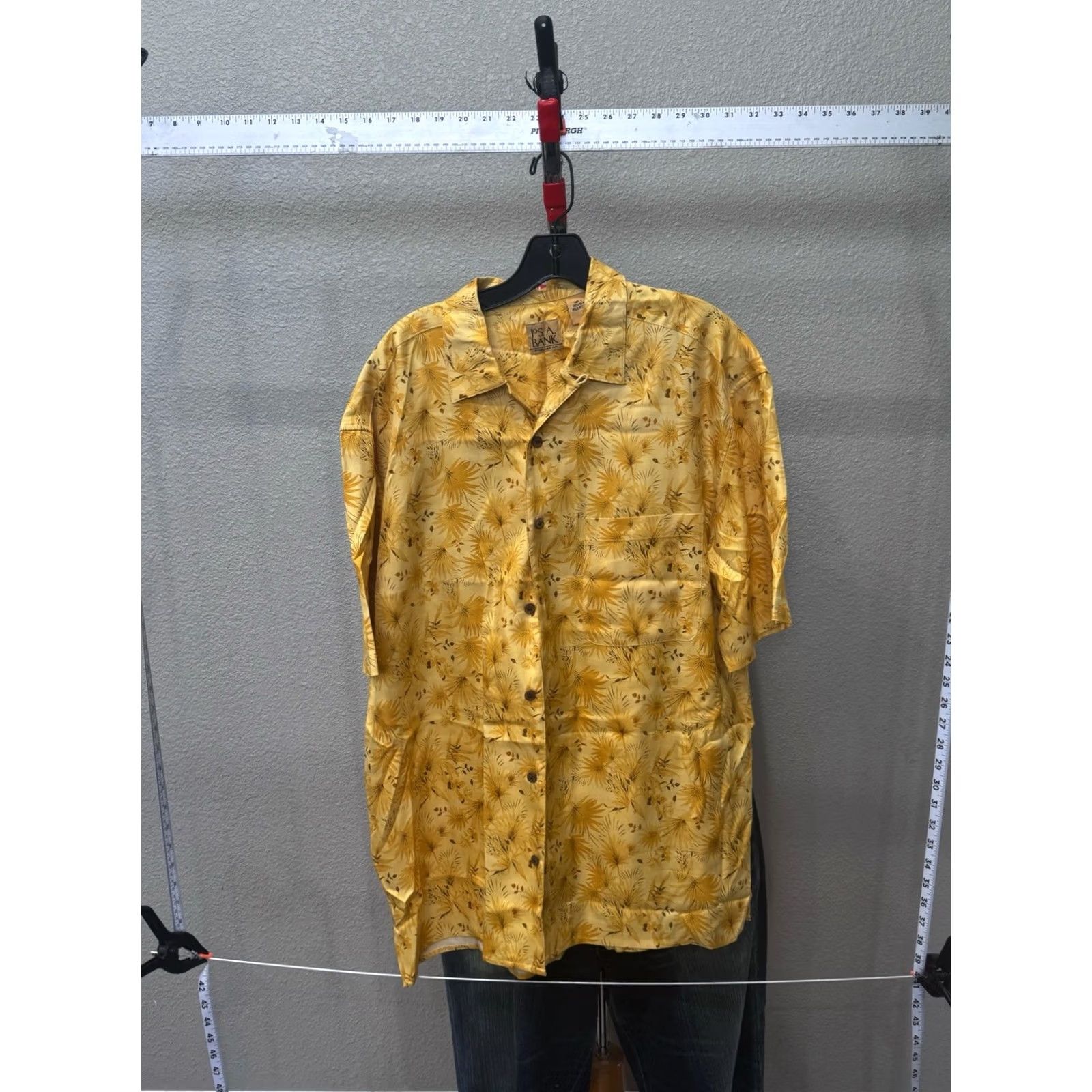 Vintage Jos A Bank Sunshine Yellow Floral Silk SHORT SLEEVE BUTTON UP SHIRT Large Size US L / EU 52-54 / 3 - 2 Thumbnail