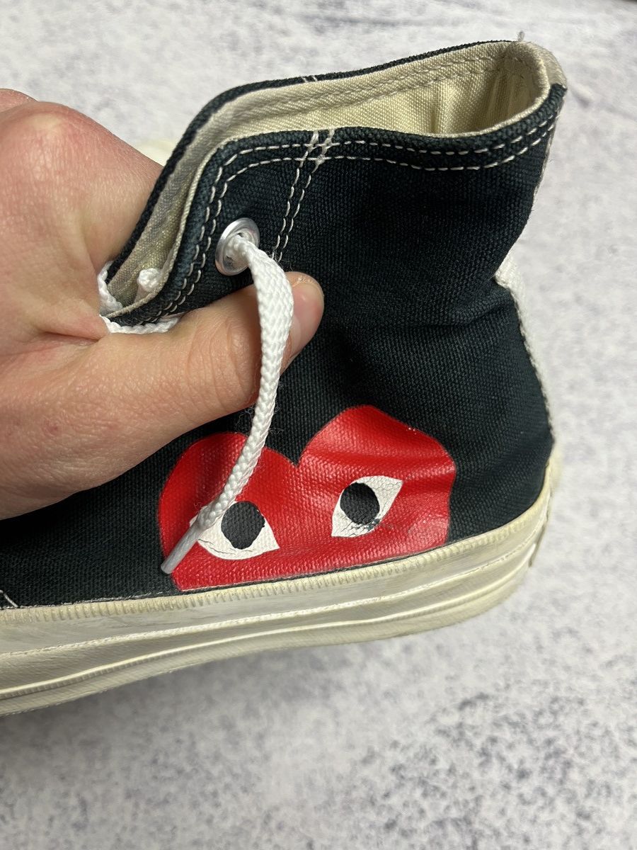 Comme des Garcons × Comme des Garcons PLAY × Converse Comme Des Garcons x Converse Black Hi-Top Hearth Sneakers Size US 7 / IT 37 - 12 Thumbnail