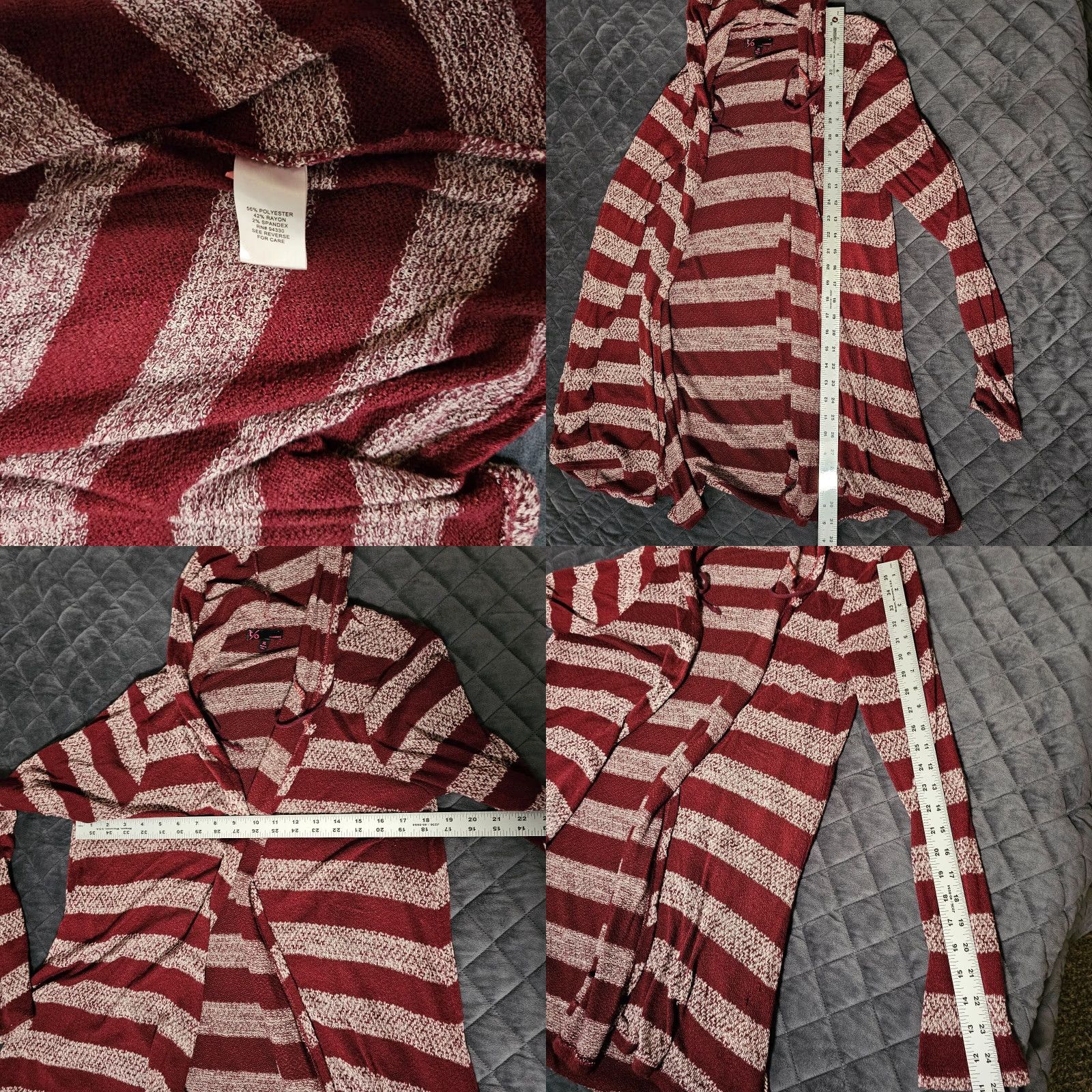 Vintage t/o Sweater Cardigan Women XL Red Striped Hooded Open Front Long Sleeve Casual Knit Size XL / US 12-14 / IT 48-50 - 8 Thumbnail
