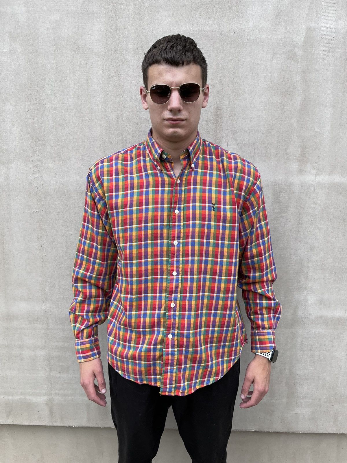 Yves Saint Laurent YSL Yves Saint Laurent Mens L Plaid Shirt Vintage Hong Kong Size US L / EU 52-54 / 3 - 2 Thumbnail