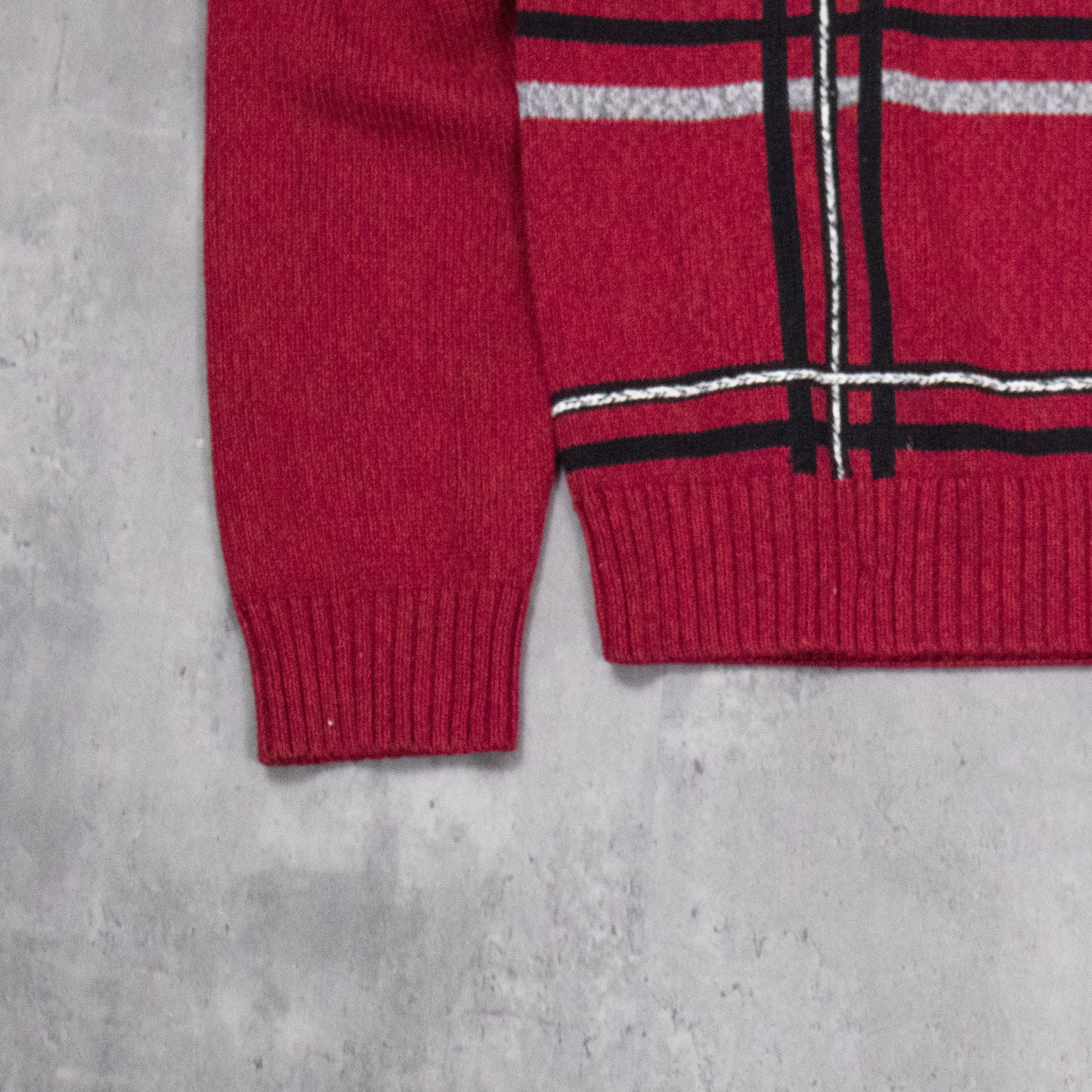 Vintage Vintage 1990's Geoffrey Beene 3D Plaid Red' Knitted Crewneck Size US L / EU 52-54 / 3 - 5 Thumbnail