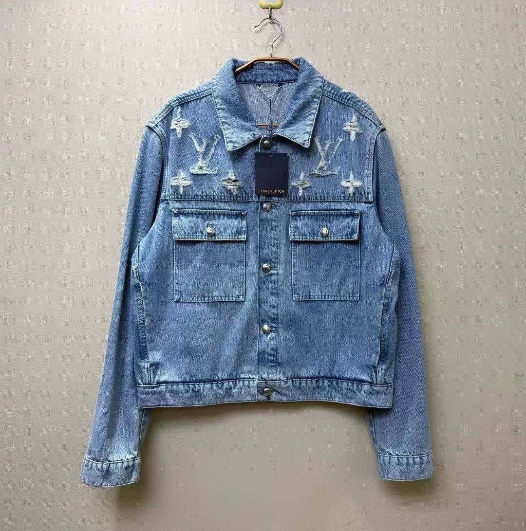 Louis Vuitton Louis Vuitton Blue Distressed Logo Denim Jacket Size US L / EU 52-54 / 3 - 1 Thumbnail