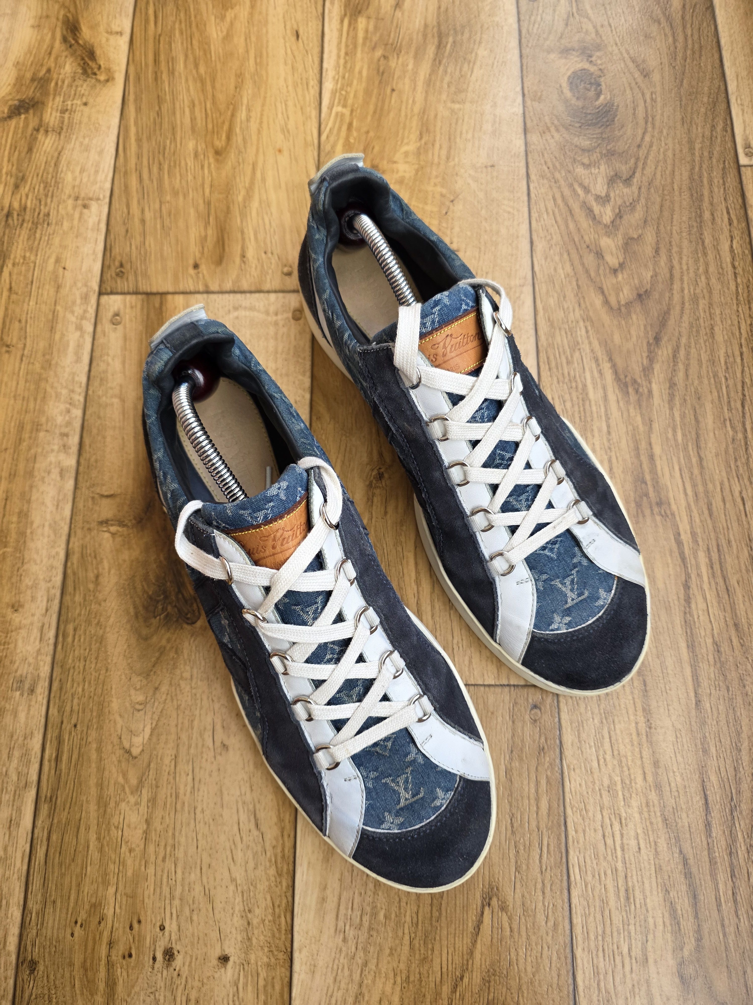 Louis Vuitton Louis Vuitton Blue Monogram Denim and Suede Sneakers Size US 11 / EU 44 - 11 Thumbnail
