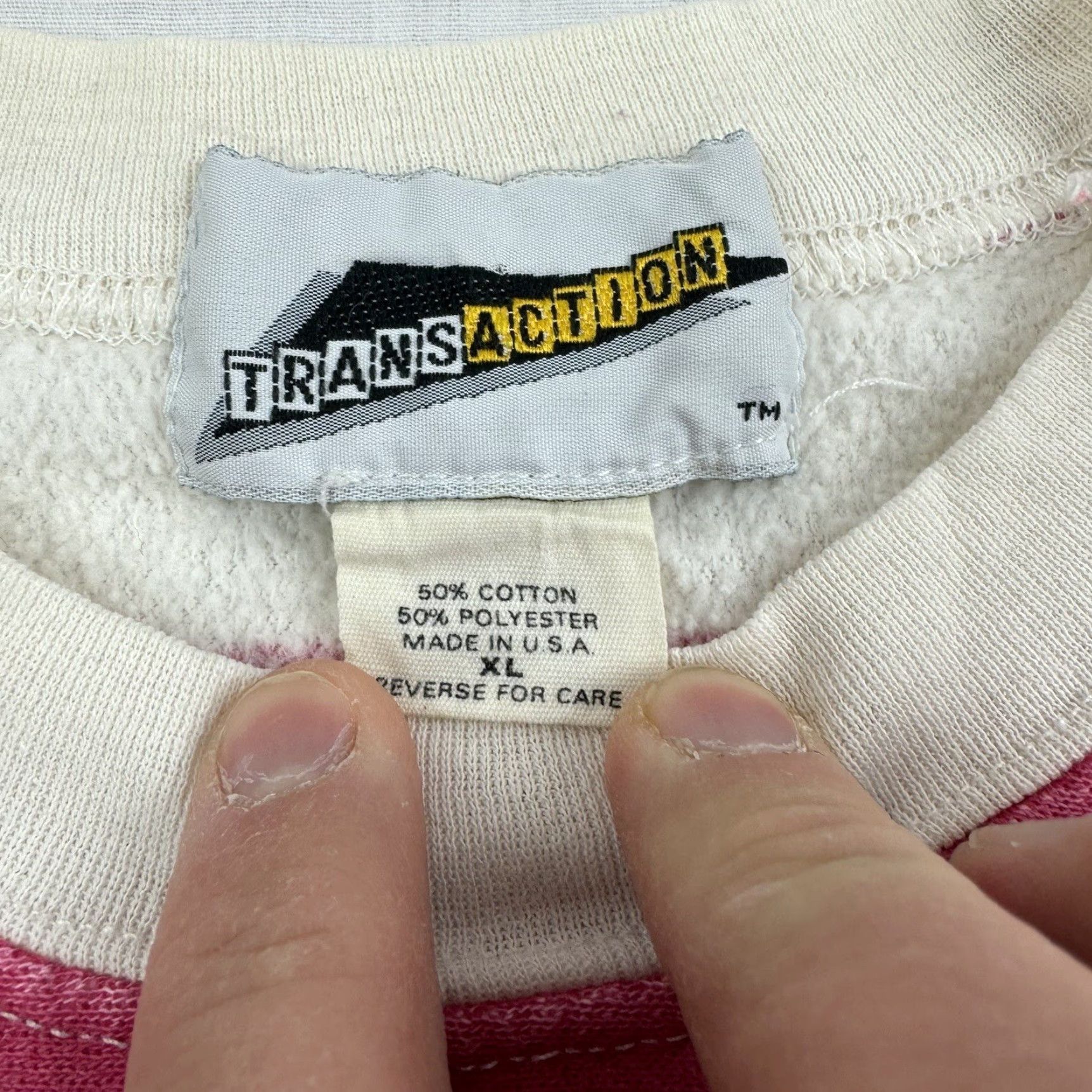 Pinko VINTAGE Transaction Sweatshirt Women's XL Striped Pink White 70s 1970s Pullover Activewear UK US Made Womens Size XL / US 12-14 / IT 48-50 - 6 Thumbnail