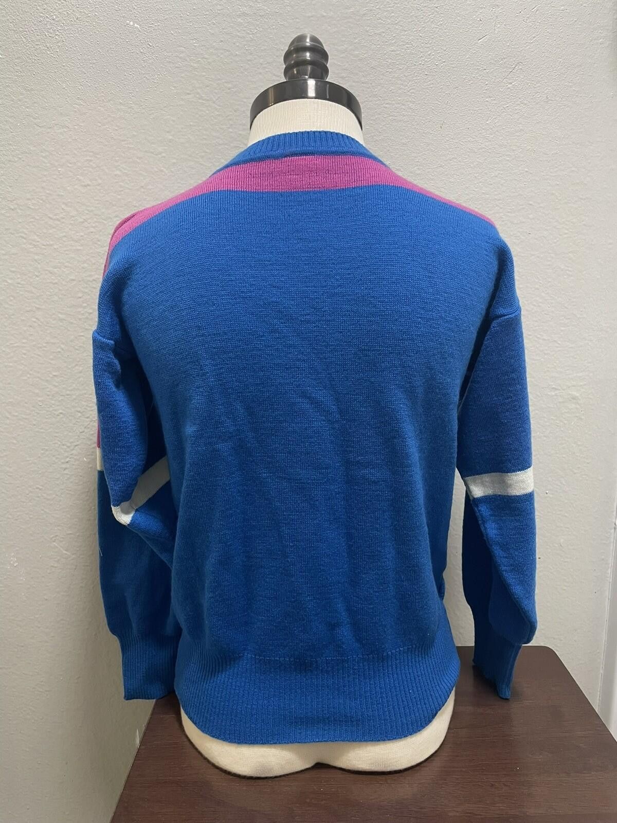 CB Sports Vintage CB SPORTS Blue Pink Women’s Sweater 100% Wool Sz M Size M / US 6-8 / IT 42-44 - 3 Thumbnail